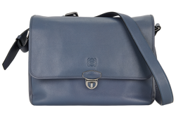 Anagram Embossed Messenger, Leather, Blue, 061207, DB, 3*